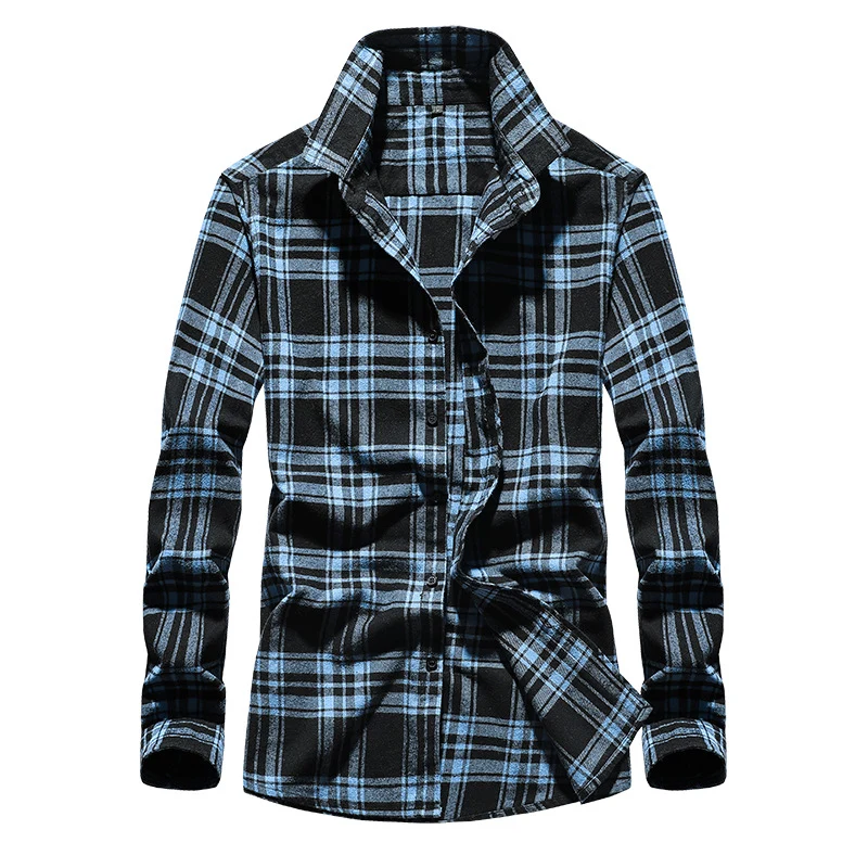 Herren Karo-Flanellhemd Slim Fit mit Stehkragen, thermischer Baumwollmischung und sichtbarer Knopfleiste Nord Taschen