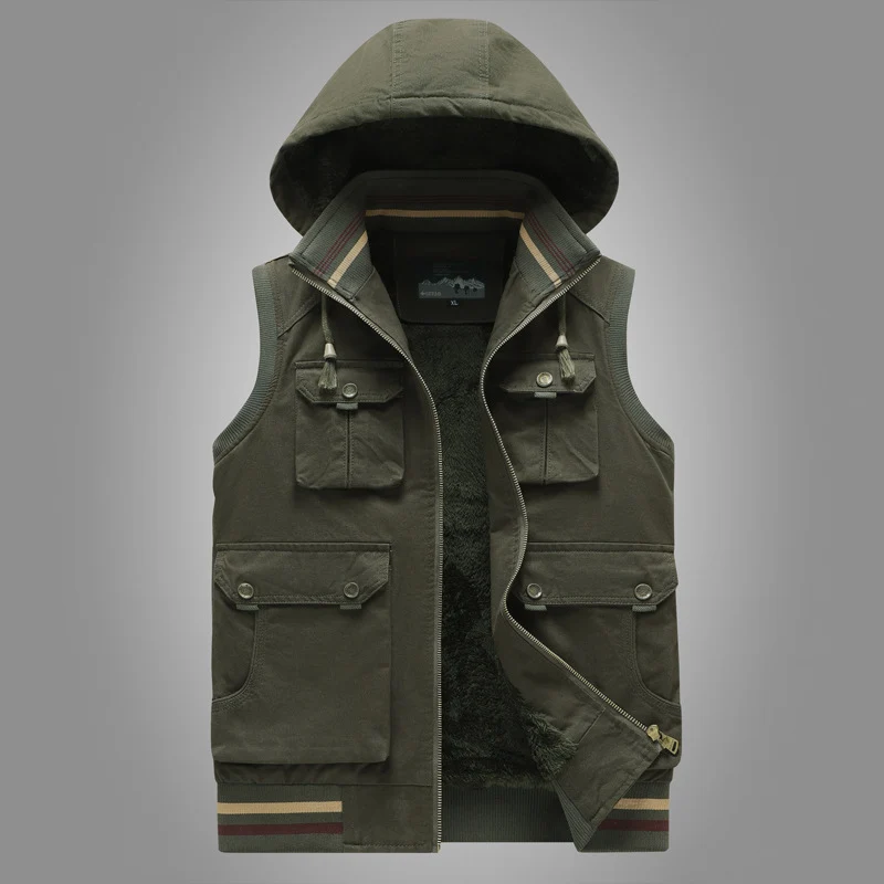 Herren Kapuzen-Weste mit Teddyfutter und Multifunktions-Utility-Taschen Nord Taschen