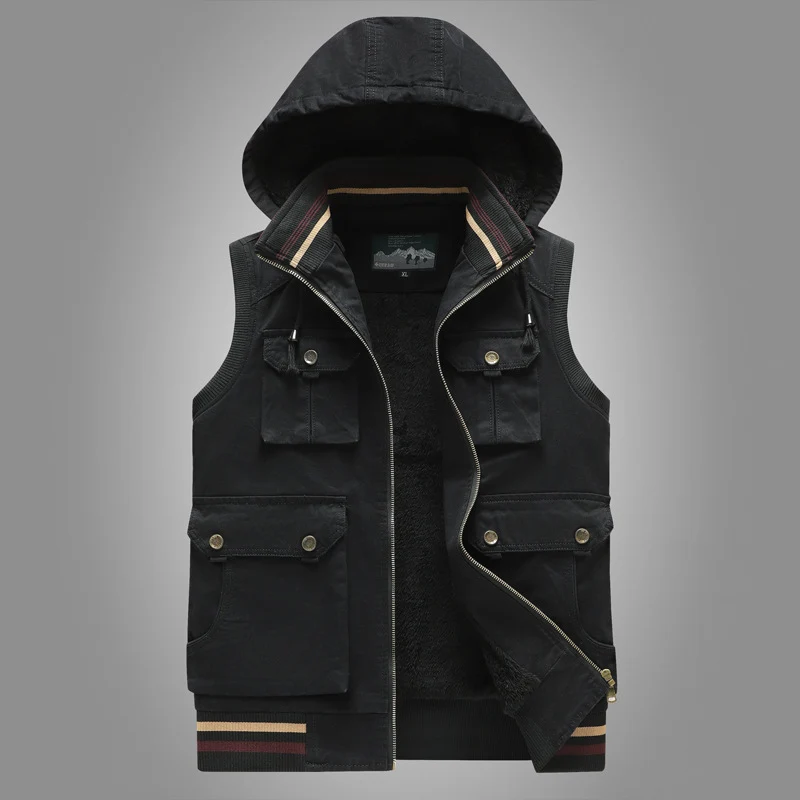 Herren Kapuzen-Weste mit Teddyfutter und Multifunktions-Utility-Taschen Nord Taschen
