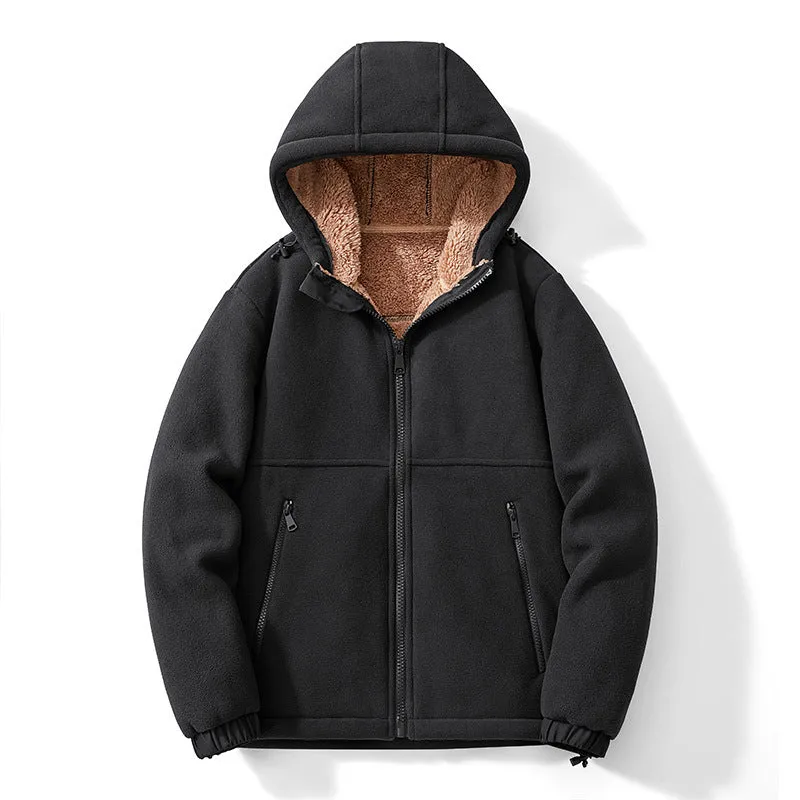 Herren Kapuzen-Fleecejacke mit Teddy-Innenfutter, durchgehendem Reißverschluss und winddichten Bündchen Nord Taschen