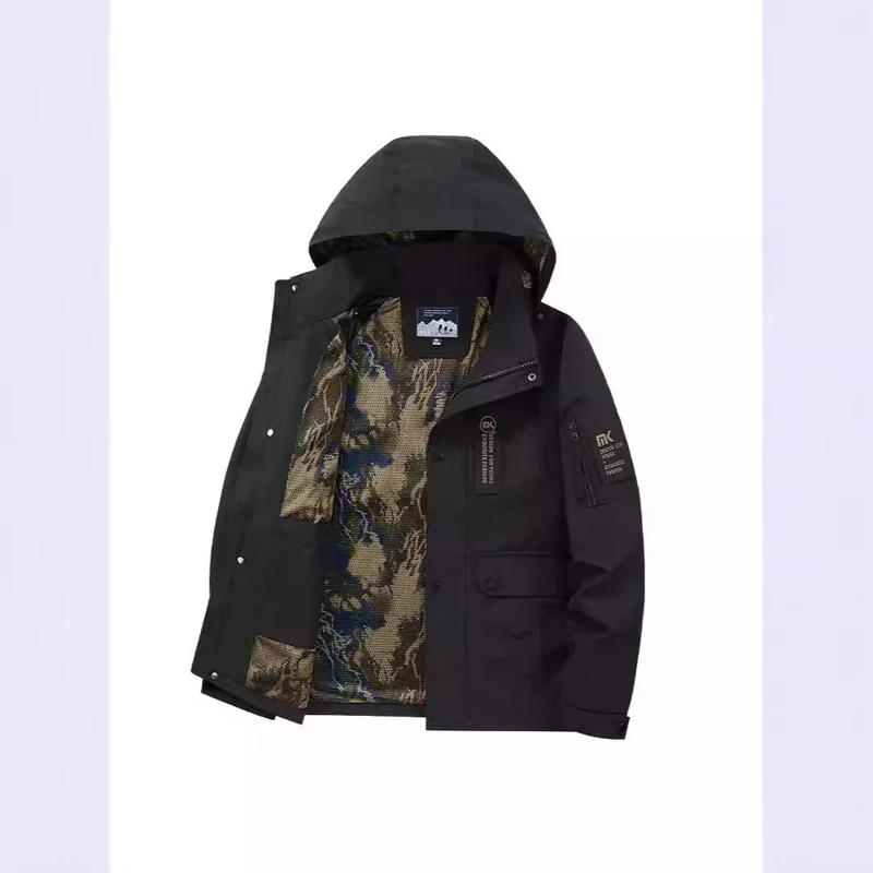 Herren Kapuzen-Fieldjacke mit Camouflage-Netzfutter und wasserabweisender Utility-Außenlage Nord Taschen