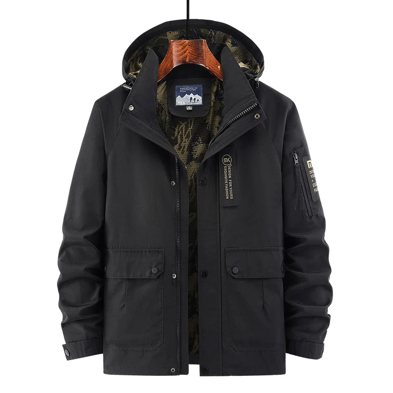 Herren Kapuzen-Fieldjacke mit Camouflage-Netzfutter und wasserabweisender Utility-Außenlage Nord Taschen