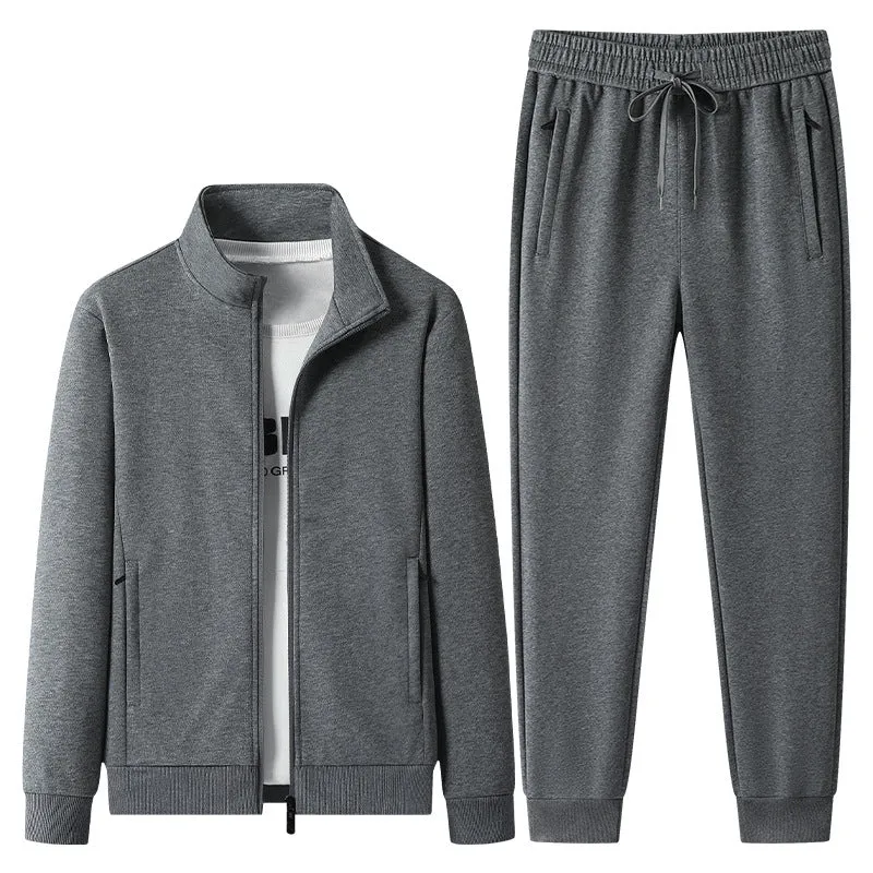Herren Jogginganzug-Set aus Baumwollmix mit Stehkragen Reißverschlussjacke und Kordelbundhose Nord Taschen