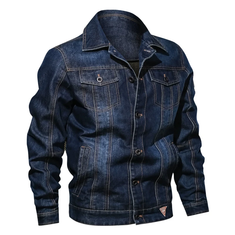 Herren Jeansjacke im Vintage-Stretch-Denim mit Kontrastnähten und Brusttaschen Nord Taschen