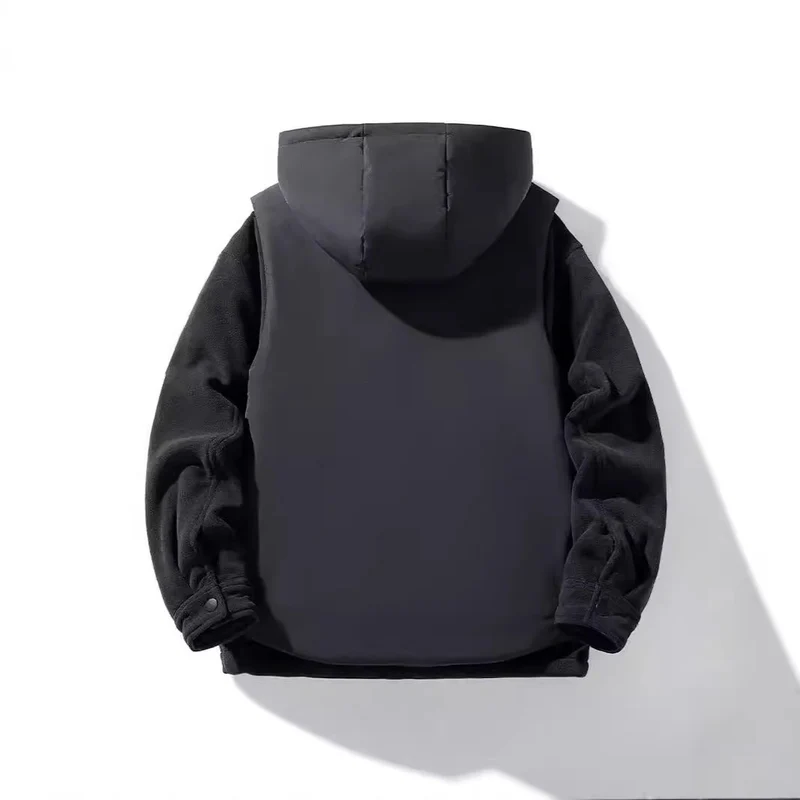 Herren Hybrid-Steppjacke mit Kapuze und Fleece-Ärmeln, Utility-Parka Nord Taschen