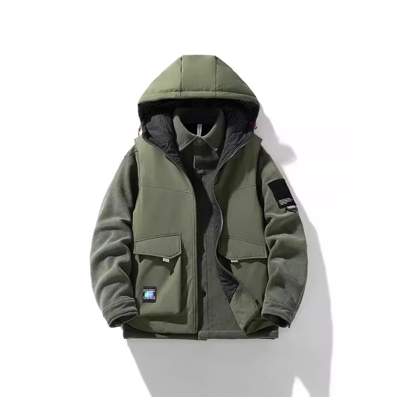 Herren Hybrid-Steppjacke mit Kapuze und Fleece-Ärmeln, Utility-Parka Nord Taschen