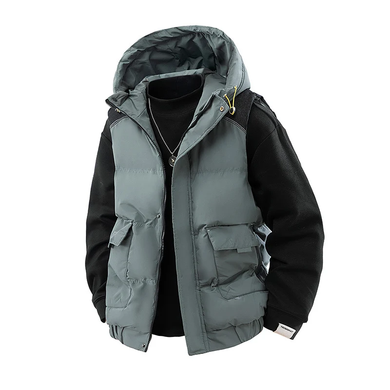 Herren Gesteppte Outdoor-Weste mit Kapuze, Cargo-Taschen und verstellbarem Saum Nord Taschen