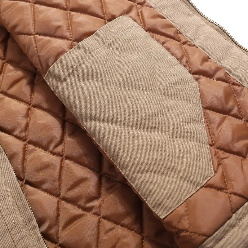 Herren gesteppte Canvas-Utility-Weste mit Stehkragen und Thermoisolierung Nord Taschen