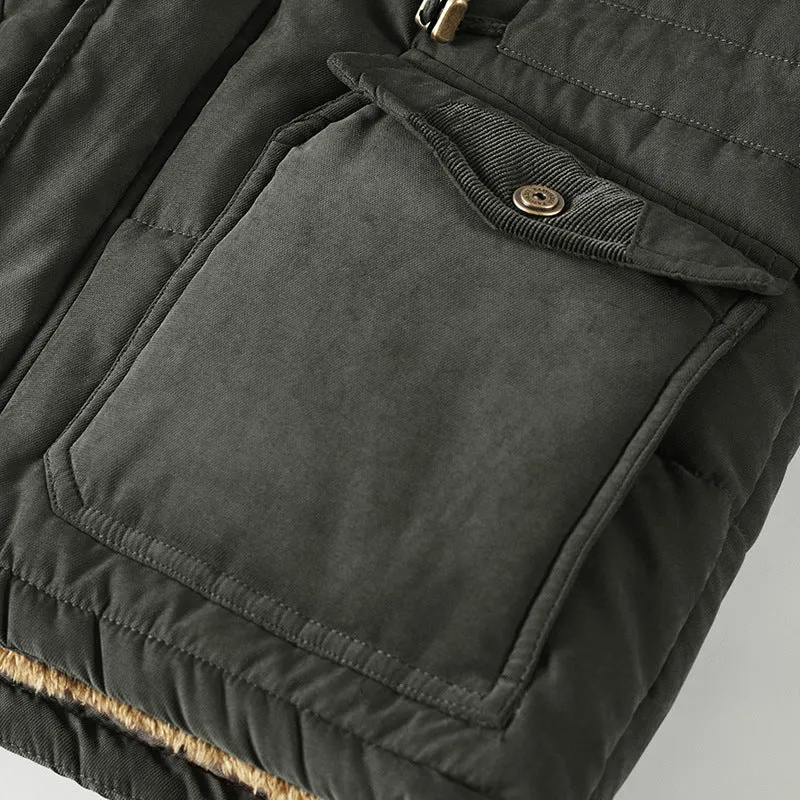 Herren gepolsterte Kapuzenparka mit Kunstfellfutter und Multifunktionstaschen Nord Taschen