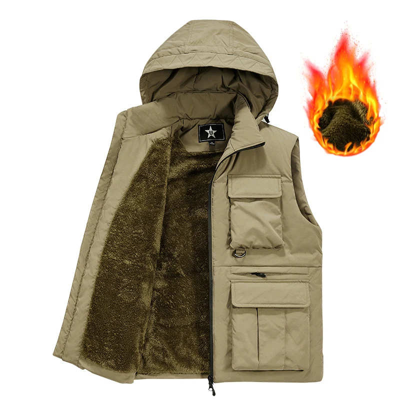 Herren Gefütterte Utility‑Weste mit Kapuze, Teddyfutter und Multifunktions‑Taschen Nord Taschen