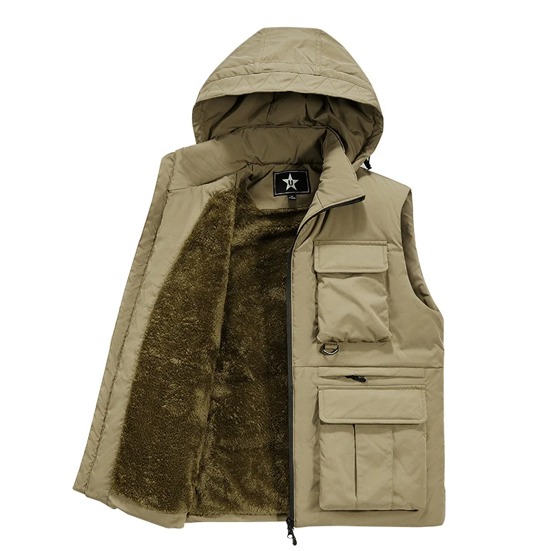 Herren Gefütterte Utility‑Weste mit Kapuze, Teddyfutter und Multifunktions‑Taschen Nord Taschen