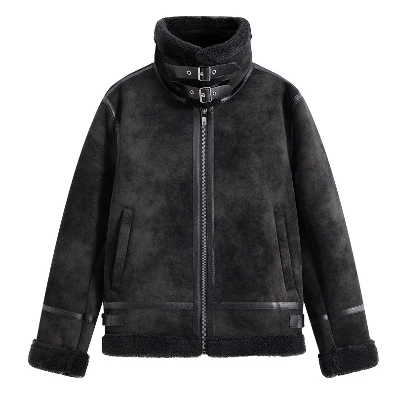 Herren Gefütterte Fliegerjacke im Aviator-Stil mit Stehkragen und Doppelgurt Nord Taschen