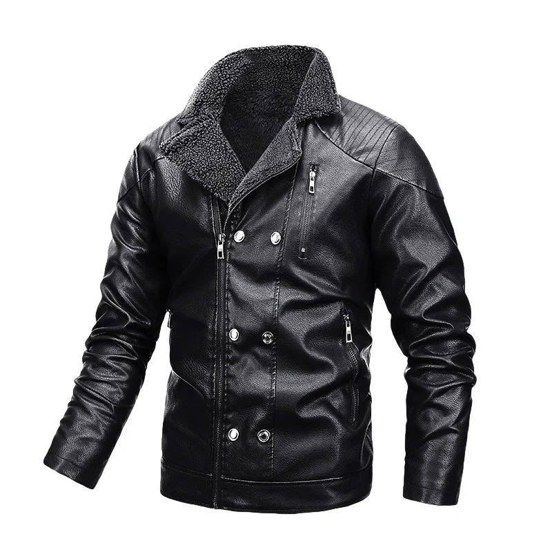 Herren Gefütterte Fliegerjacke aus Kunstleder mit Teddyfutter und zweireihiger Front Nord Taschen