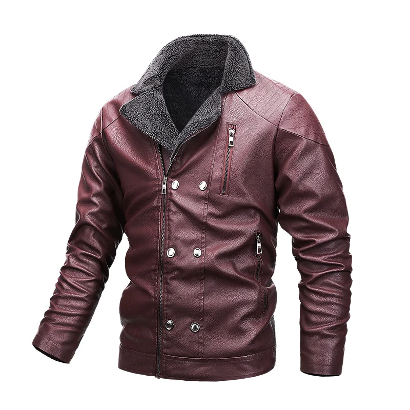 Herren Gefütterte Fliegerjacke aus Kunstleder mit Teddyfutter und zweireihiger Front Nord Taschen