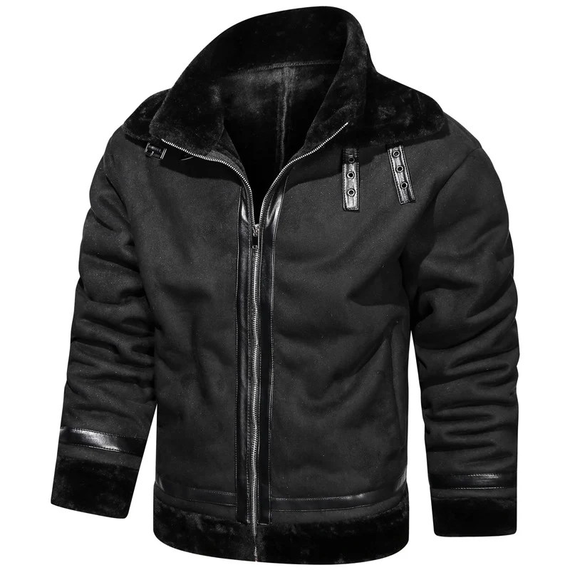 Herren Fliegerjacke mit Lammfellfutter und Kunstlederapplikationen Nord Taschen