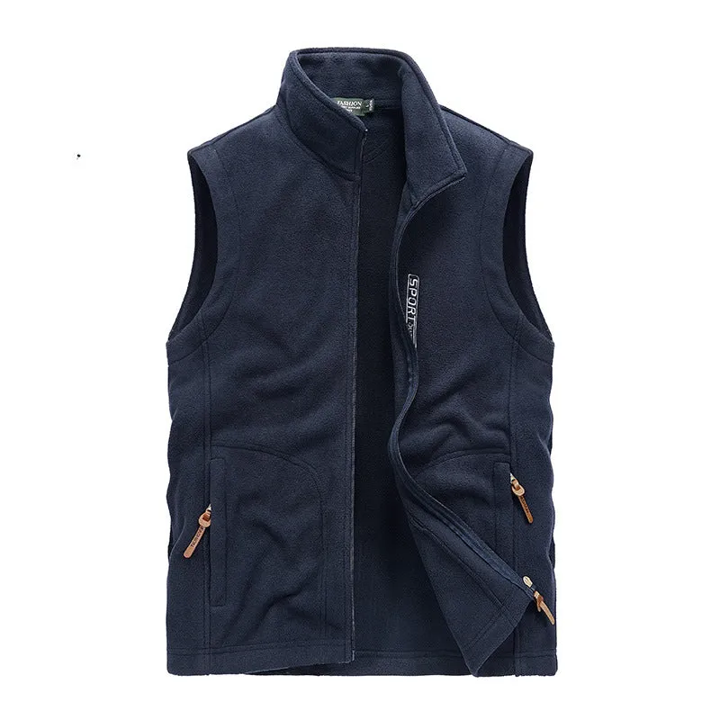 Herren Fleece-Utility-Weste mit durchgehendem Reißverschluss, Stehkragen und Reißverschlusstaschen Nord Taschen