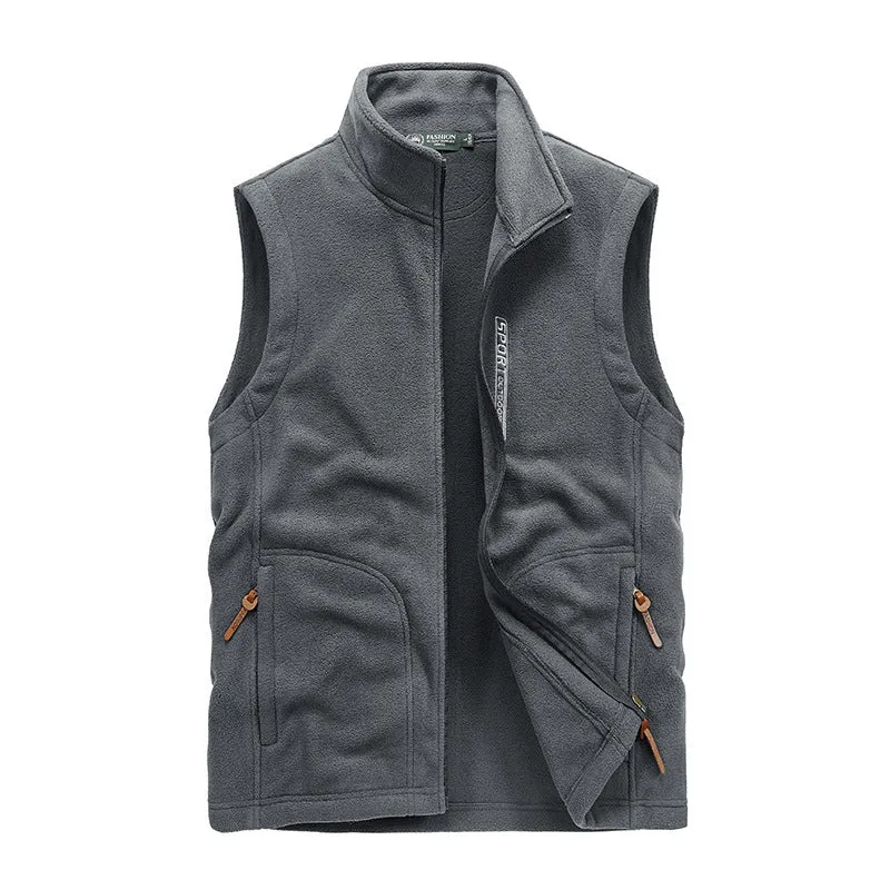 Herren Fleece-Utility-Weste mit durchgehendem Reißverschluss, Stehkragen und Reißverschlusstaschen Nord Taschen