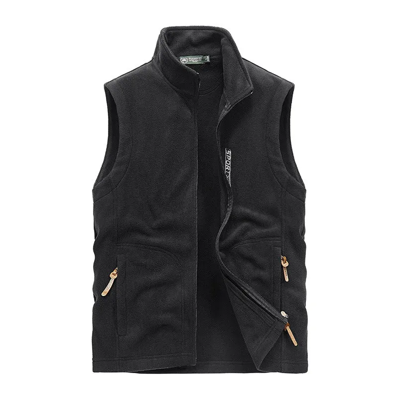 Herren Fleece-Utility-Weste mit durchgehendem Reißverschluss, Stehkragen und Reißverschlusstaschen Nord Taschen