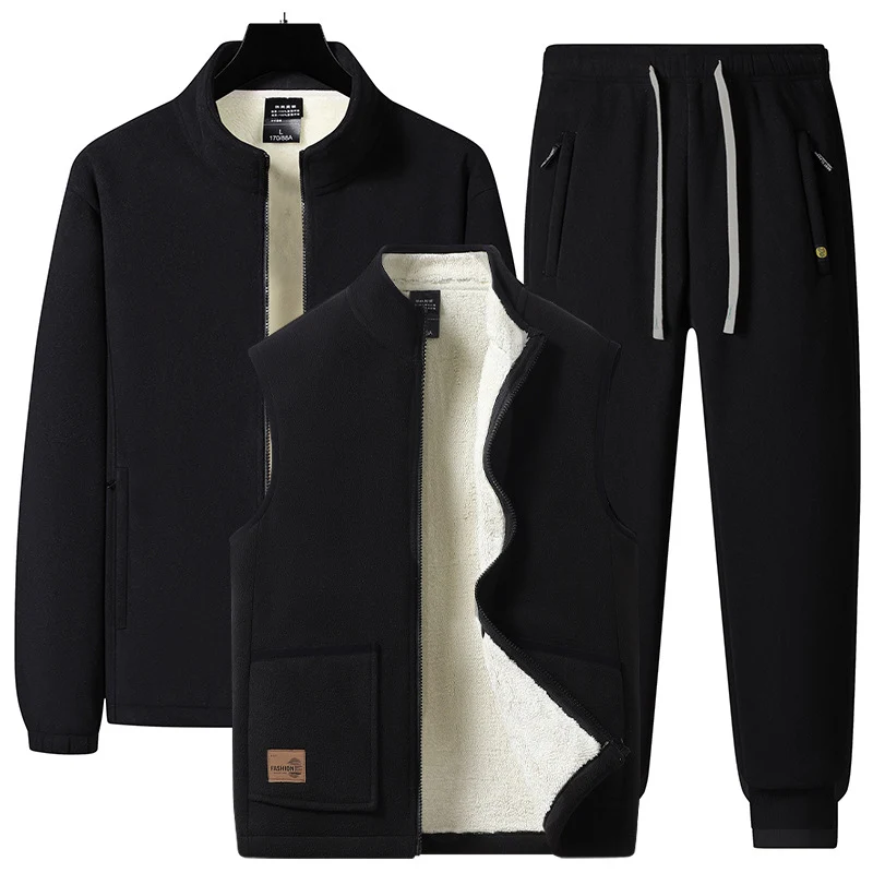 Herren Dreiteiliges Thermo-Fleece-Trainingsset mit wattierter Weste und Jogginghose Nord Taschen