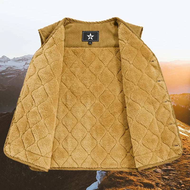 Herren Cord-Quiltweste mit V-Ausschnitt, wattierter Steppstruktur und aufgesetzten Taschen Nord Taschen