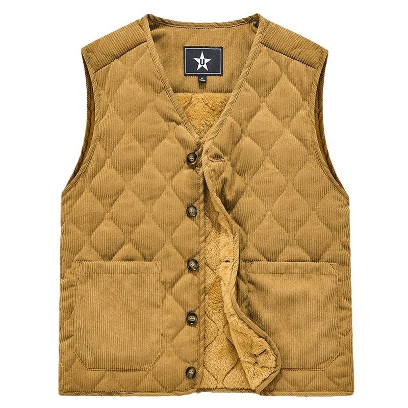 Herren Cord-Quiltweste mit V-Ausschnitt, wattierter Steppstruktur und aufgesetzten Taschen Nord Taschen