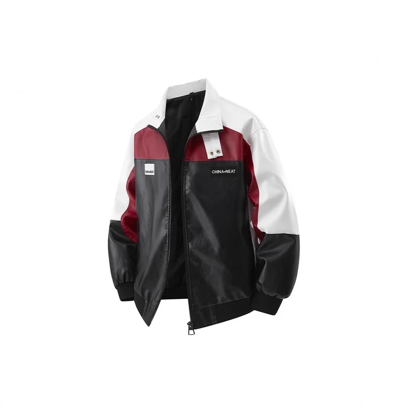 Herren Colorblock Kunstleder-Bomberjacke mit Stehkragen und beidseitigem Reißverschluss Nord Taschen