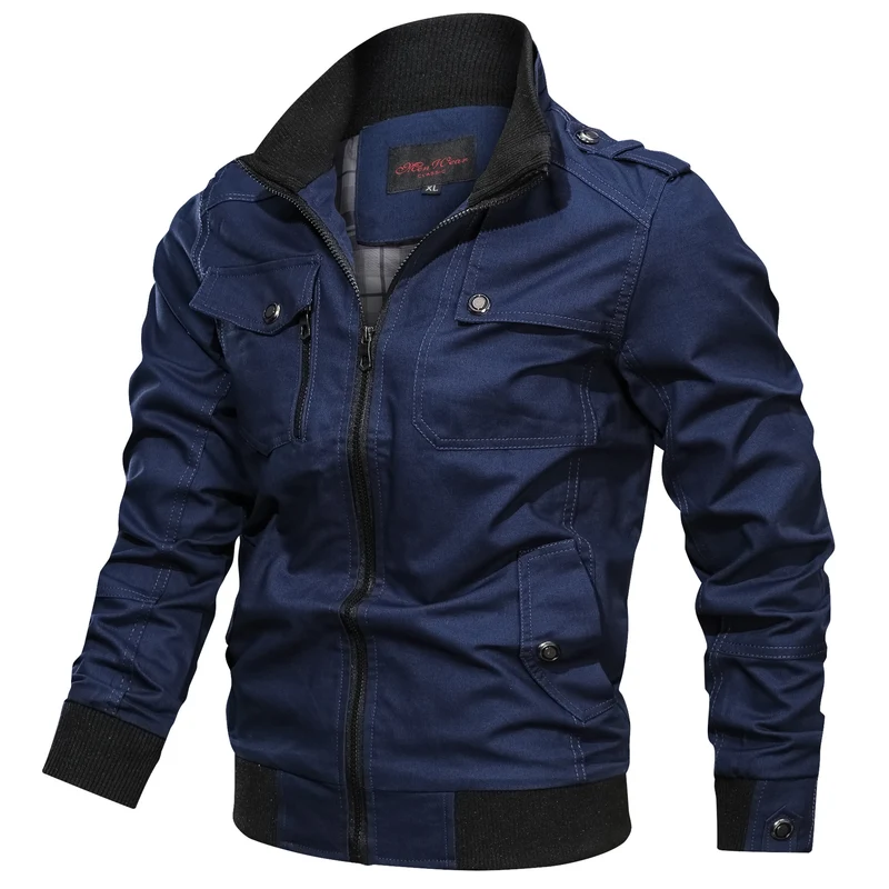 Herren Canvas-Fieldjacke im Bomberstil mit Rippsaum, Stehkragen und Utility-Taschen Nord Taschen