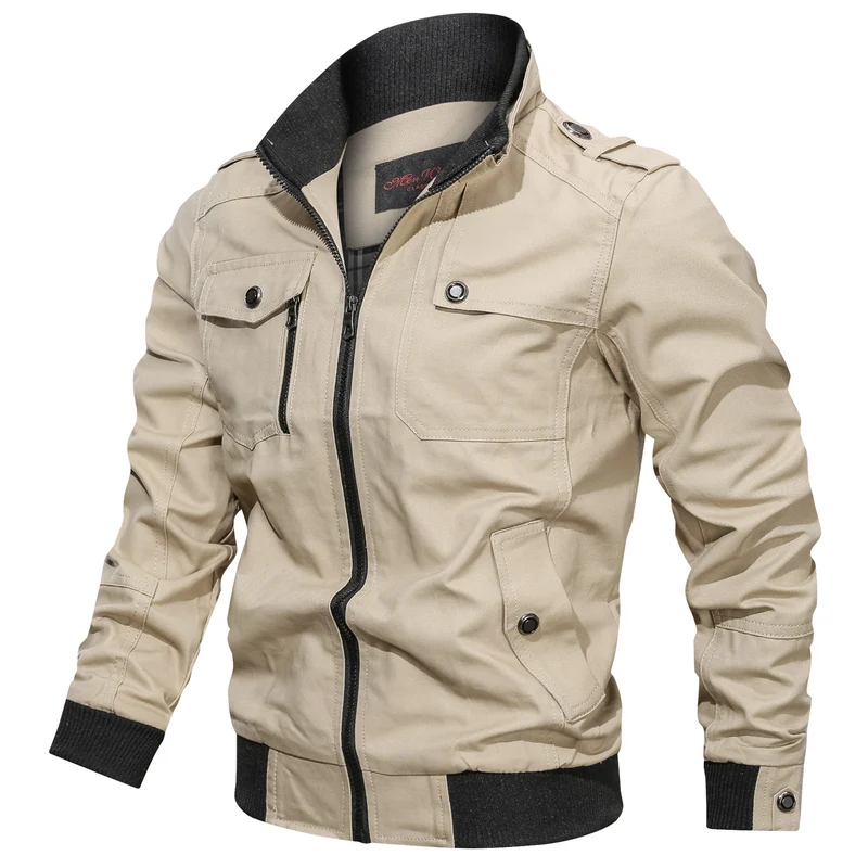 Herren Canvas-Fieldjacke im Bomberstil mit Rippsaum, Stehkragen und Utility-Taschen Nord Taschen