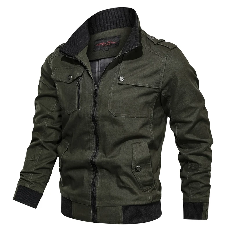 Herren Canvas-Fieldjacke im Bomberstil mit Rippsaum, Stehkragen und Utility-Taschen Nord Taschen