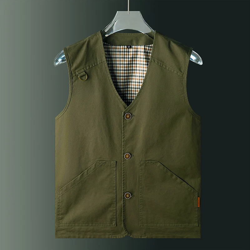 Herren Ärmellose Utility‑Weste mit V‑Ausschnitt, Baumwoll‑Canvas, Knopfleiste und großen Fronttaschen Nord Taschen