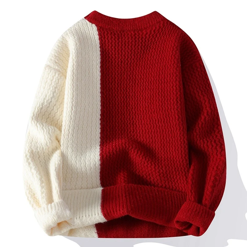 Damen Zweifarbiger Oversize-Strickpullover mit Ziernähten und Waffelstruktur Nord Taschen