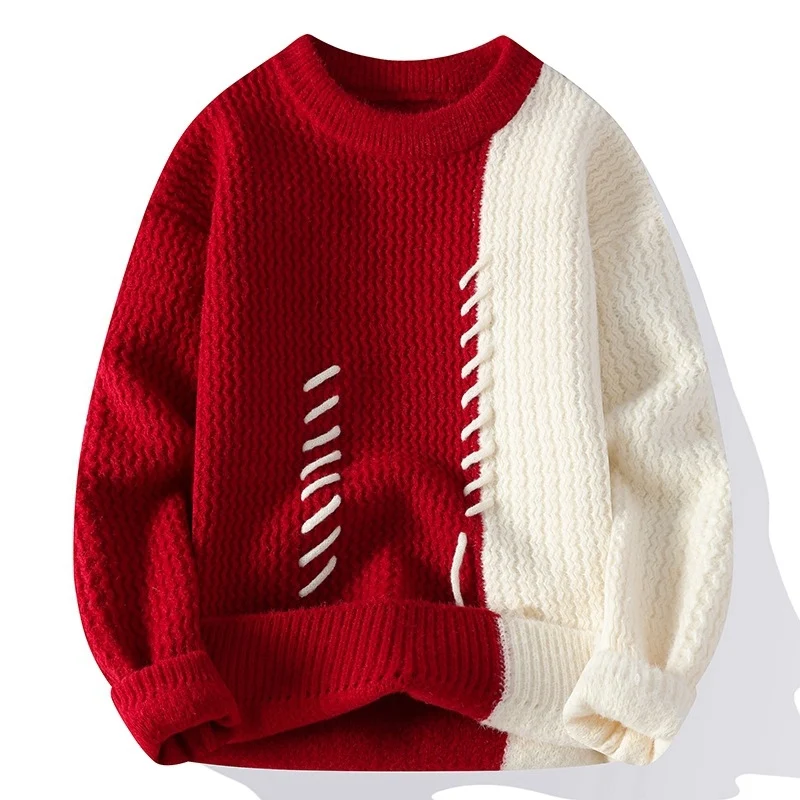 Damen Zweifarbiger Oversize-Strickpullover mit Ziernähten und Waffelstruktur Nord Taschen