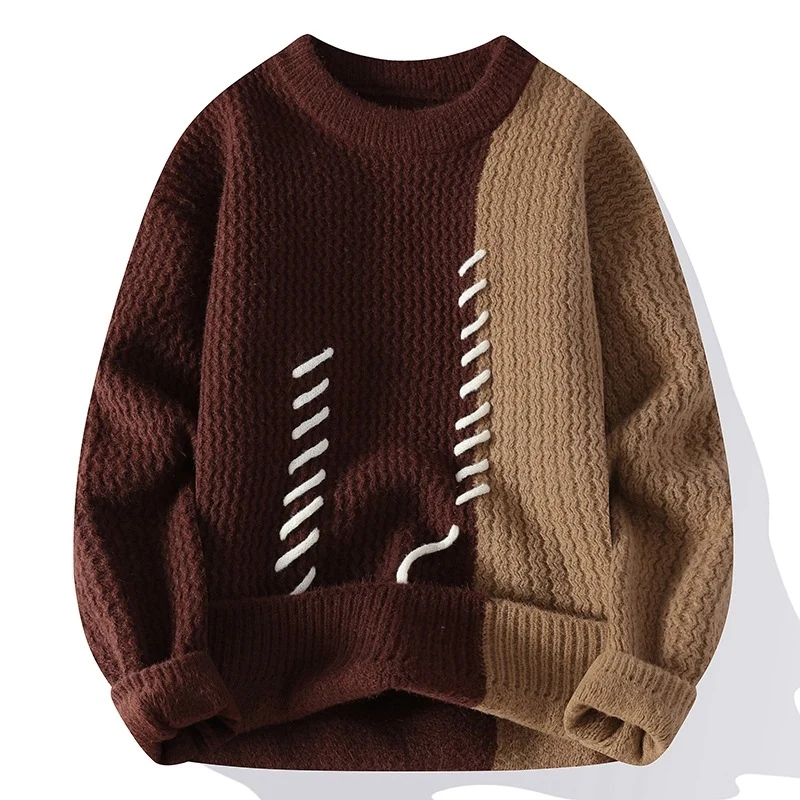 Damen Zweifarbiger Oversize-Strickpullover mit Ziernähten und Waffelstruktur Nord Taschen