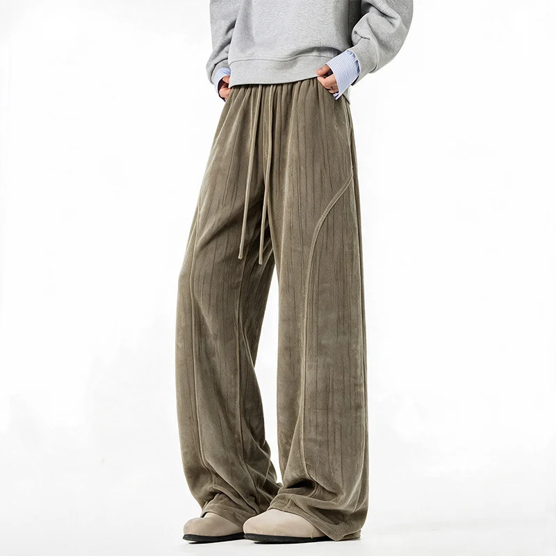Damen Weite Velours-Loungehose mit hohem Elastikbund und Kordelzug Nord Taschen