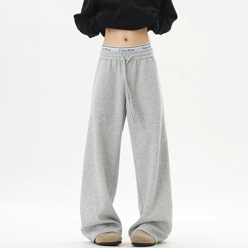 Damen Weite Loungehose mit hoher Taille aus Fleece, Tunnelzug und Seitentaschen Nord Taschen