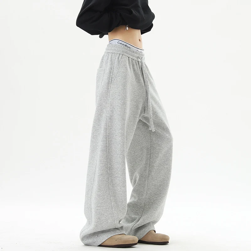 Damen Weite Loungehose mit hoher Taille aus Fleece, Tunnelzug und Seitentaschen Nord Taschen