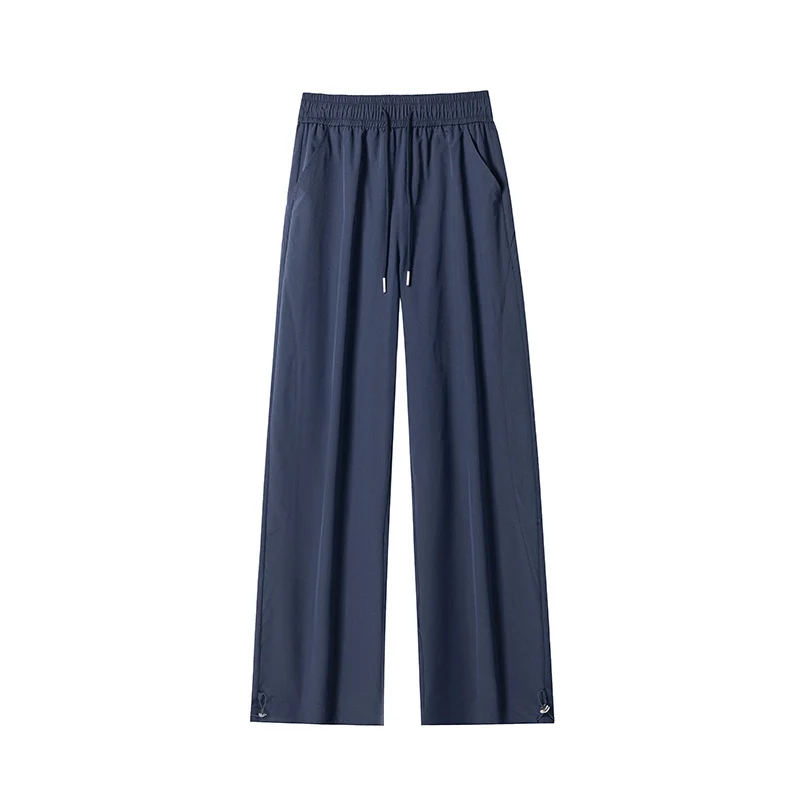 Damen Weite High‑Waist Loungehose mit elastischem Bund, Tunnelzug und Wide‑Leg-Schnitt Nord Taschen