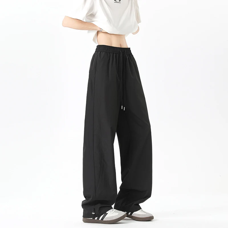 Damen Weite High‑Waist Loungehose mit elastischem Bund, Tunnelzug und Wide‑Leg-Schnitt Nord Taschen