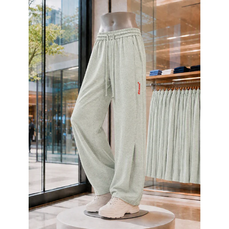 Damen Weite High‑Waist Lounge‑Hose mit Elastikbund, Tunnelzug und seitlichem Schlitz Nord Taschen