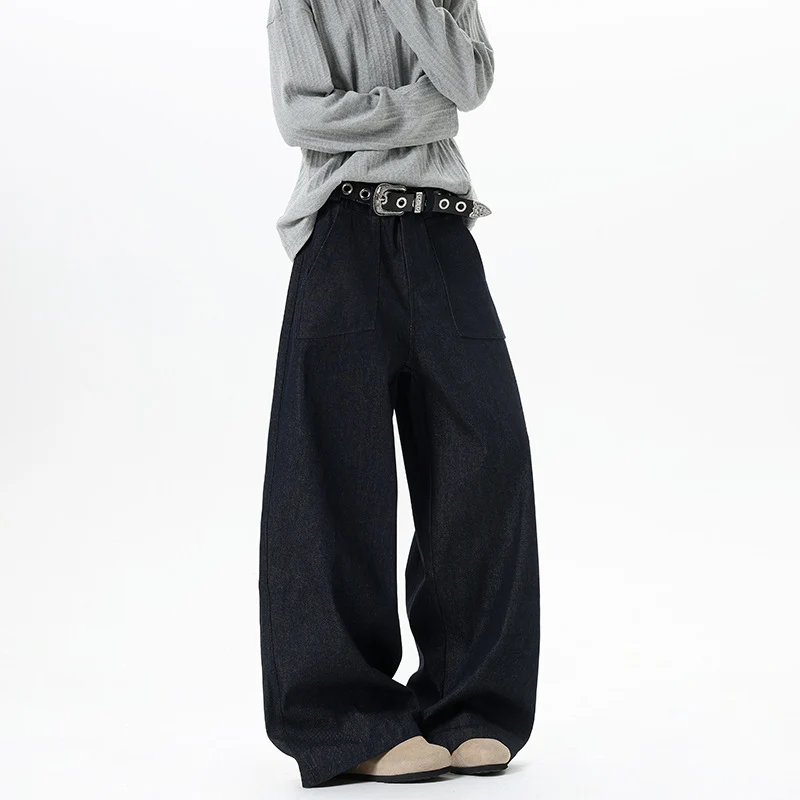 Damen Weite High Waist Denimhose mit extra weitem Bein und aufgesetzten Vordertaschen Nord Taschen