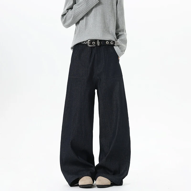 Damen Weite High Waist Denimhose mit extra weitem Bein und aufgesetzten Vordertaschen Nord Taschen