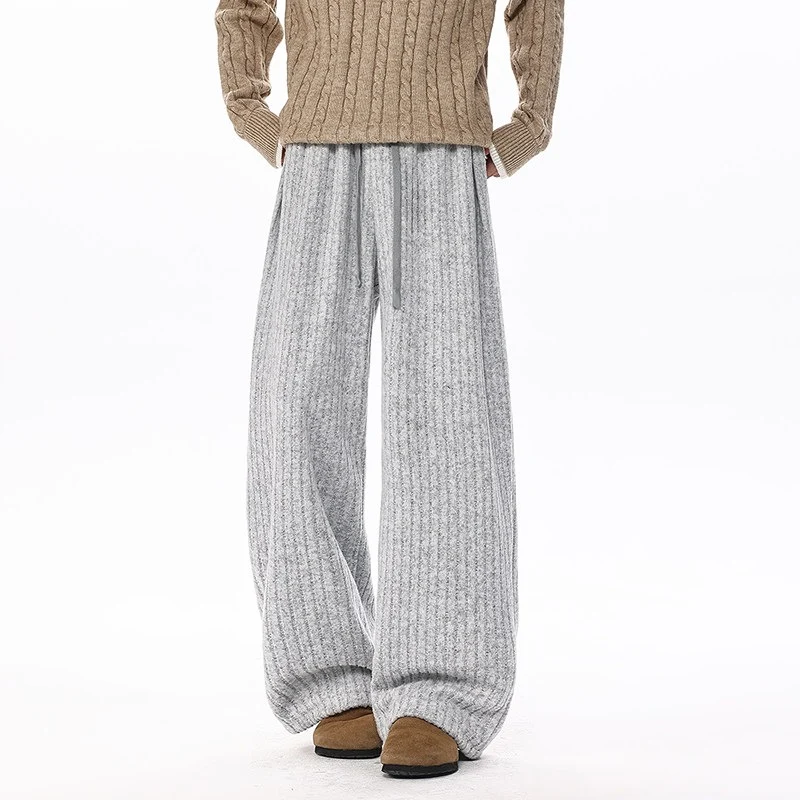 Damen Weit geschnittene gerippte Strickhose mit Tunnelzugbund und extra weitem Bein Nord Taschen