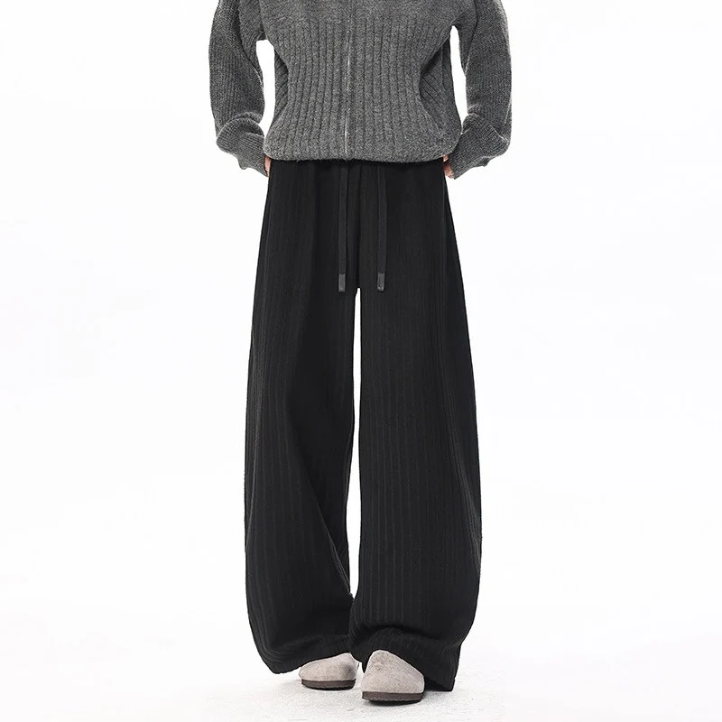 Damen Weit geschnittene gerippte Strickhose mit Tunnelzugbund und extra weitem Bein Nord Taschen