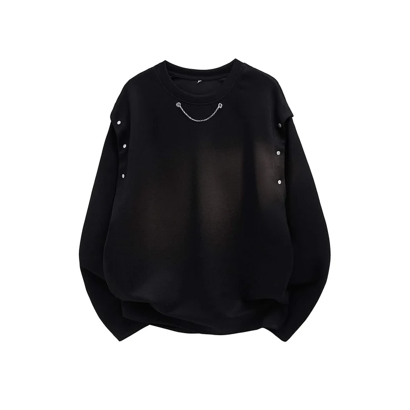 Damen Oversized Sweatshirt mit Ketten-Detail und Druckknopf-Ärmelöffnung Nord Taschen