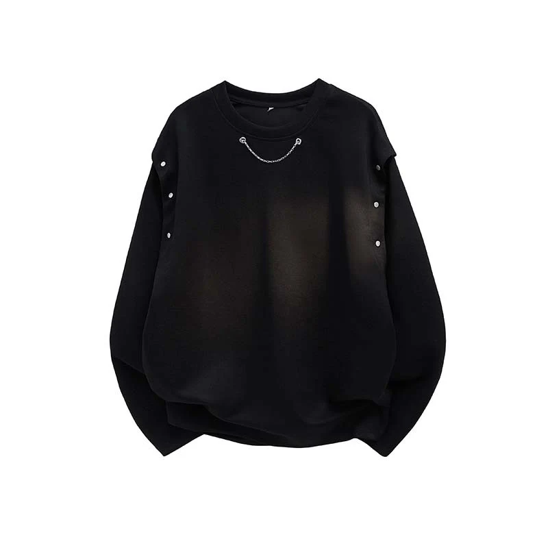 Damen Oversized Sweatshirt mit Ketten-Detail und Druckknopf-Ärmelöffnung Nord Taschen