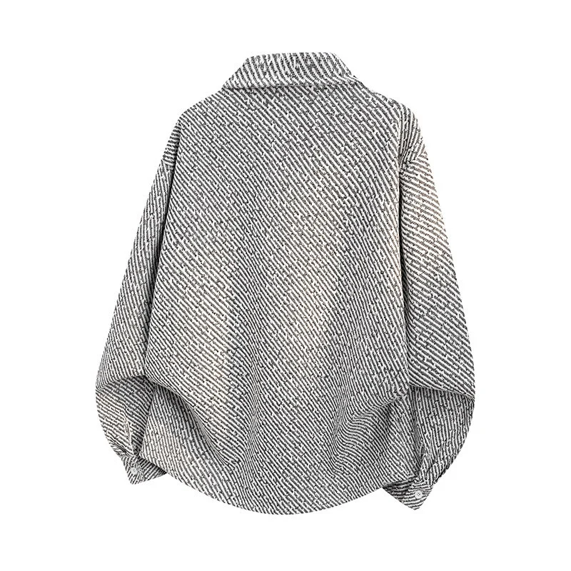 Damen Oversize-Textur-Hemdjacke mit diagonaler Struktur und Brusttasche Nord Taschen