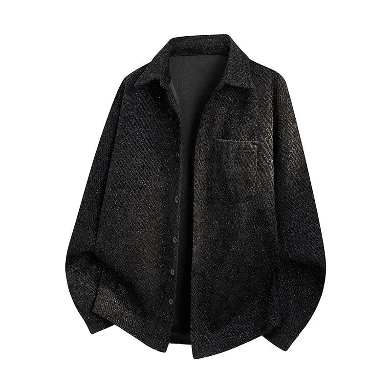 Damen Oversize-Textur-Hemdjacke mit diagonaler Struktur und Brusttasche Nord Taschen