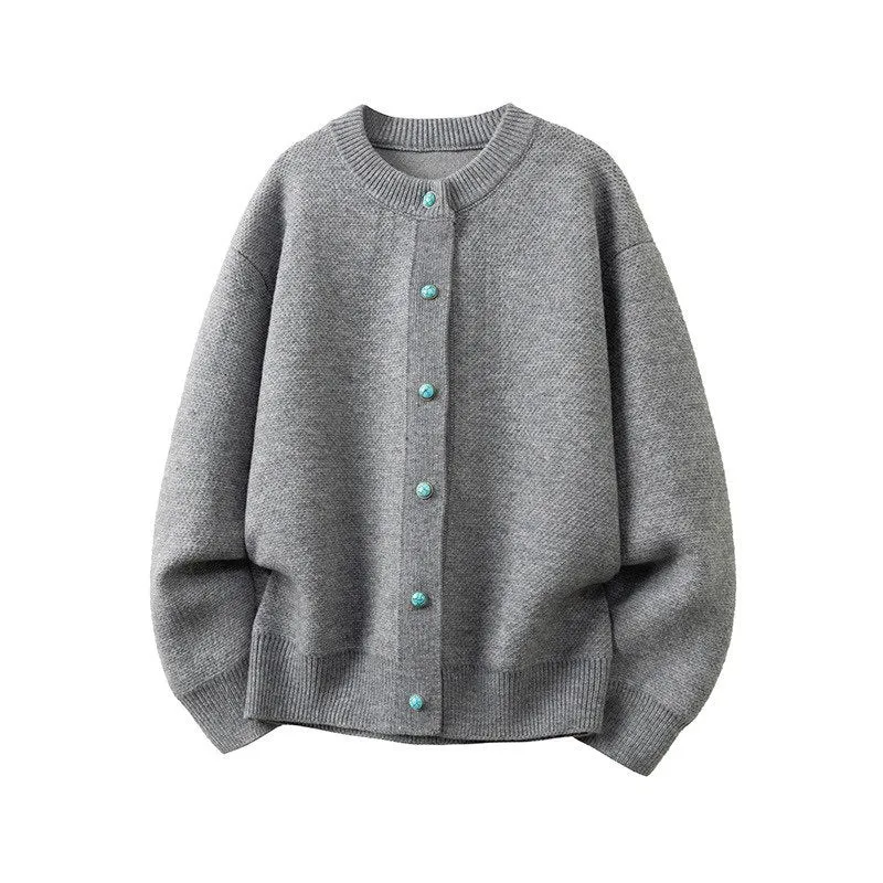 Damen Oversize-Strickjacke mit rundem Ausschnitt und kontrastknöpfen Nord Taschen