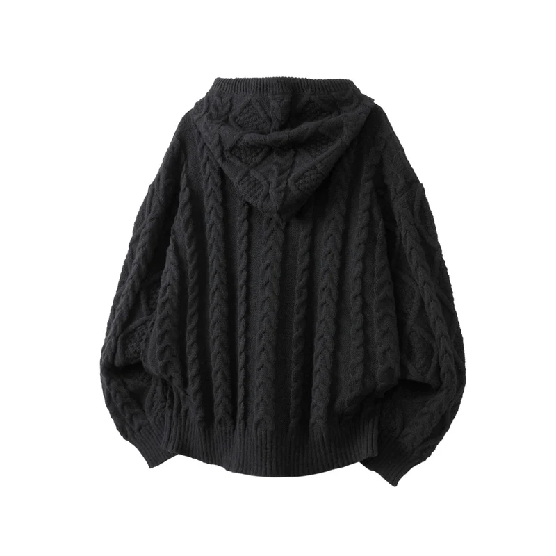 Damen Oversize Kapuzencardigan mit Zopfmuster und Frontreißverschluss Nord Taschen