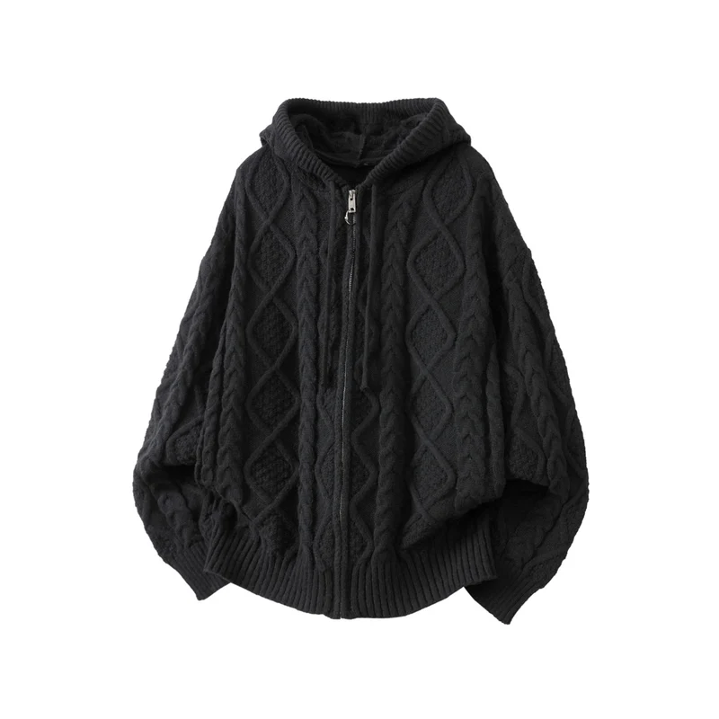 Damen Oversize Kapuzencardigan mit Zopfmuster und Frontreißverschluss Nord Taschen